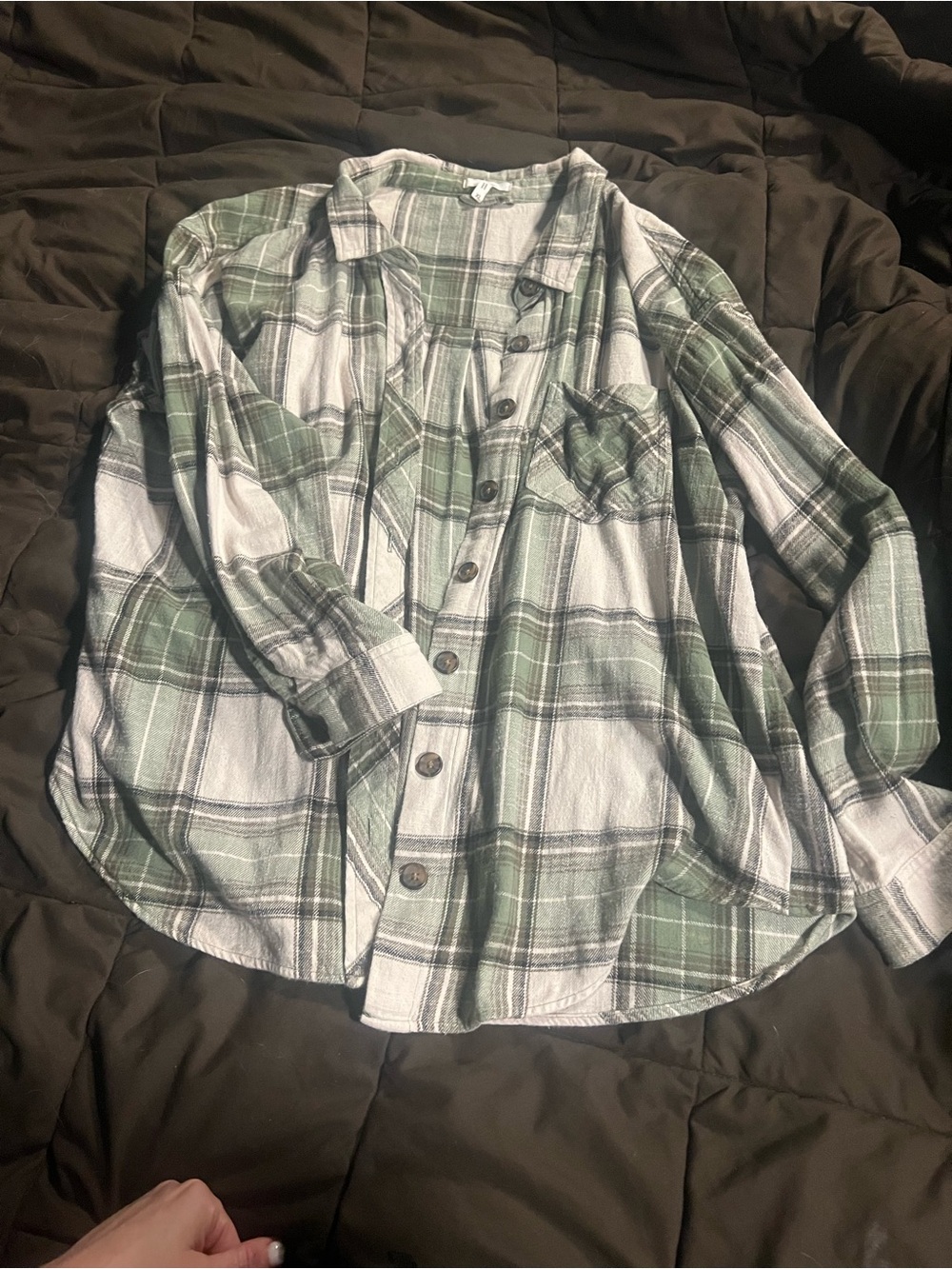 Maurices White and Green Plaid Button-Down Shirt